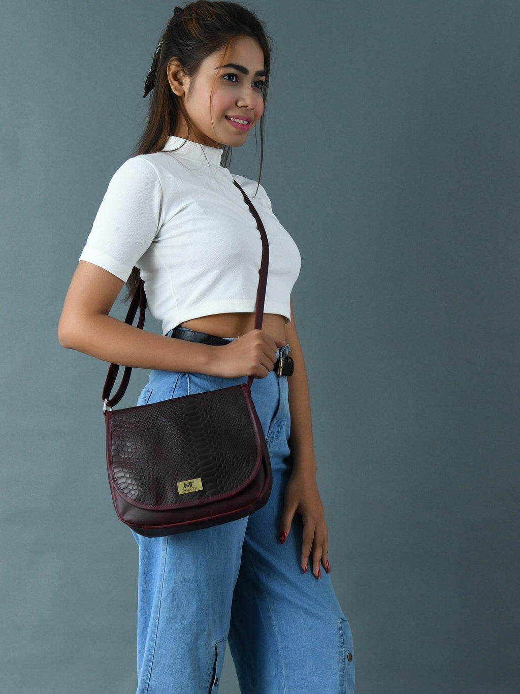 The Croco Satchel- Cherry Red