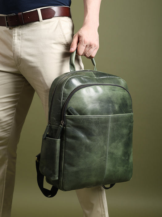 Luxury Italian Leather Backpack, Green