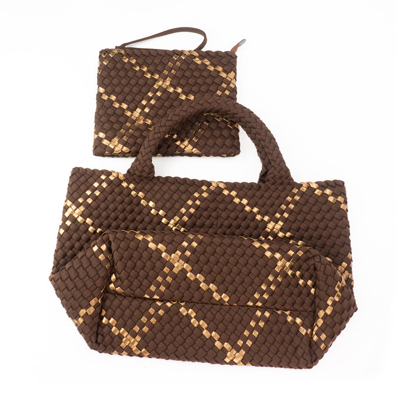 the-charli-large-woven-neoprene-tote-with-wristlet-cocoa-with-gold-stripe-babs+birdie-plain+plaid-3