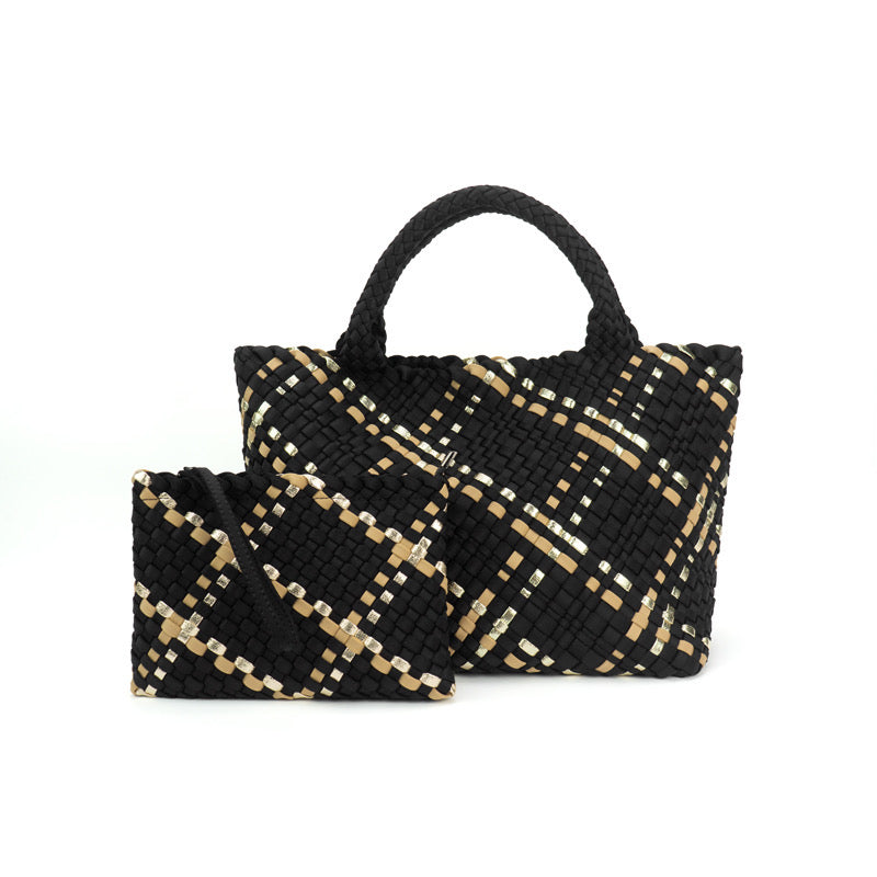 the-charli-large-woven-neoprene-tote-with-wristlet-onyx-with-mocha-stripe-babs+birdie-plain+plaidHandbag-1