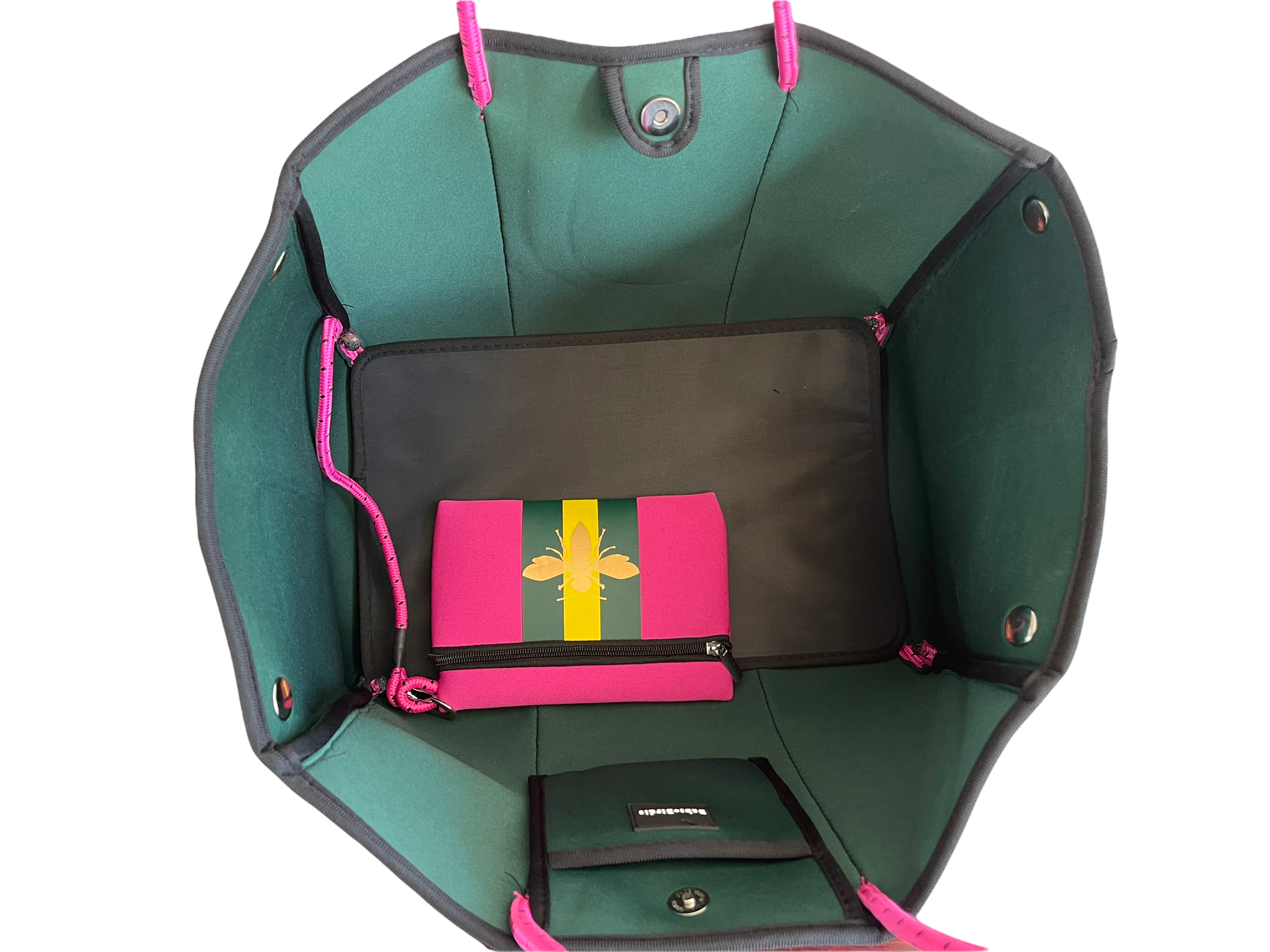the-aniella-neoprene-tote-fuchsia-with-gold-bee-babs+birdie-plain+plaid-2