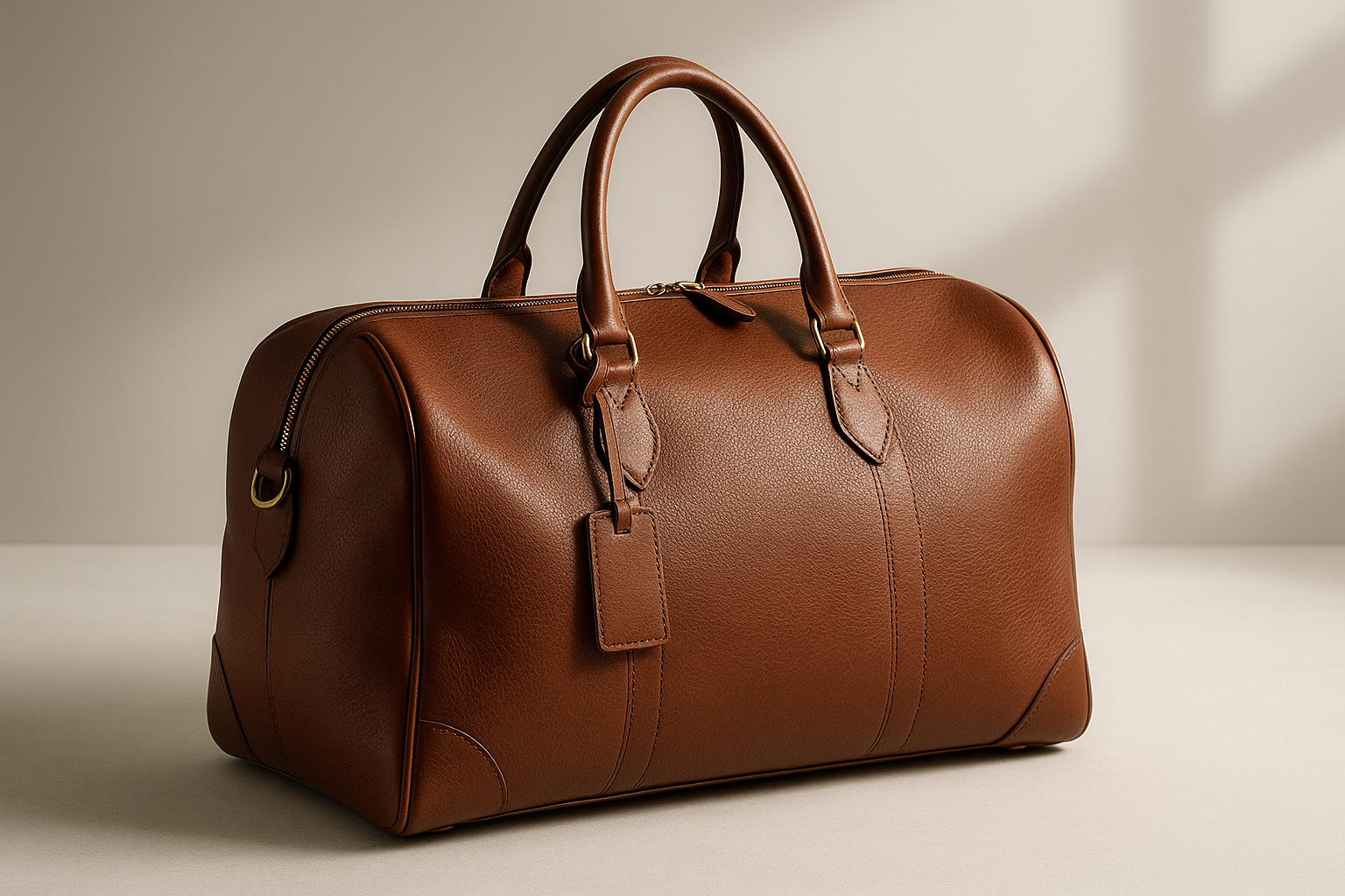 hero image featuring leather weekend bag