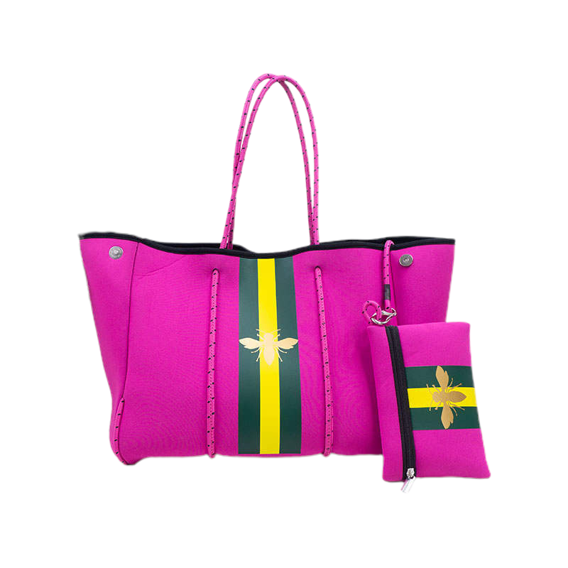 the-aniella-neoprene-tote-fuchsia-with-gold-bee-babs+birdie-plain+plaid-1